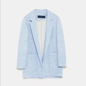 NWOT Zara Long Sleeve Textured Weave Blue Blazer